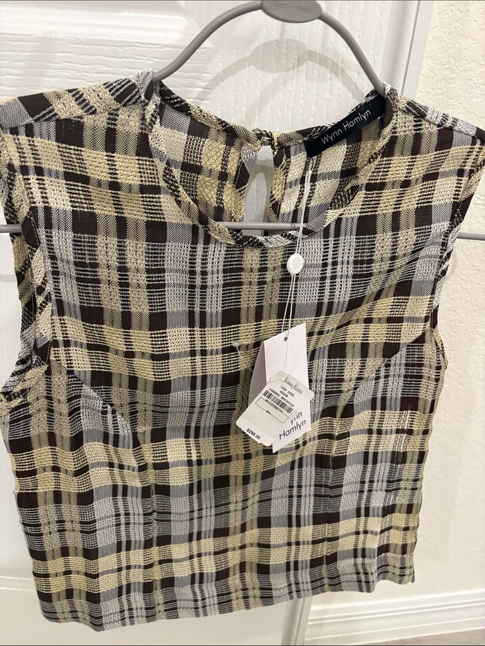 WYNN HAMLYN NWT 
Ava Plaid Cropped Camisole In Brown wasabi check pattern.